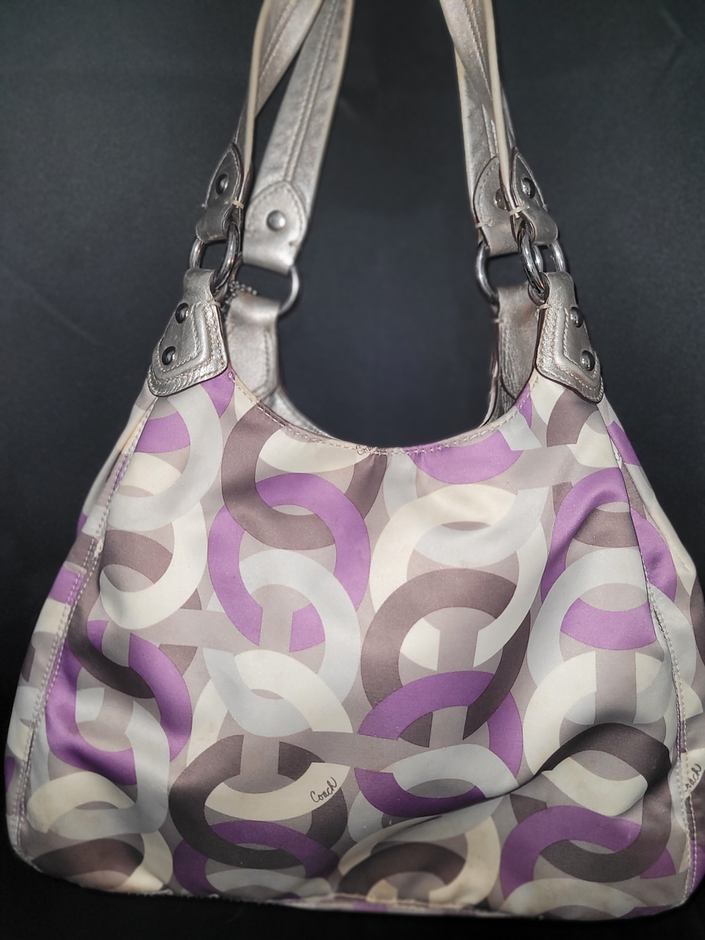 Coach Signature Chainlink ShoulderHobo in Purple and Gray - Picture 10 of 11